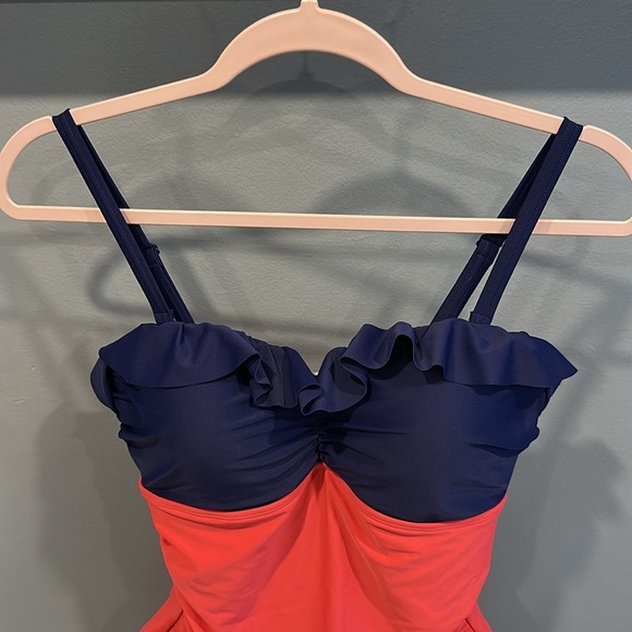 Boden Ruffle Bandeau One-Piece Swimsuit Size 10 Blue - Picture 5 of 8